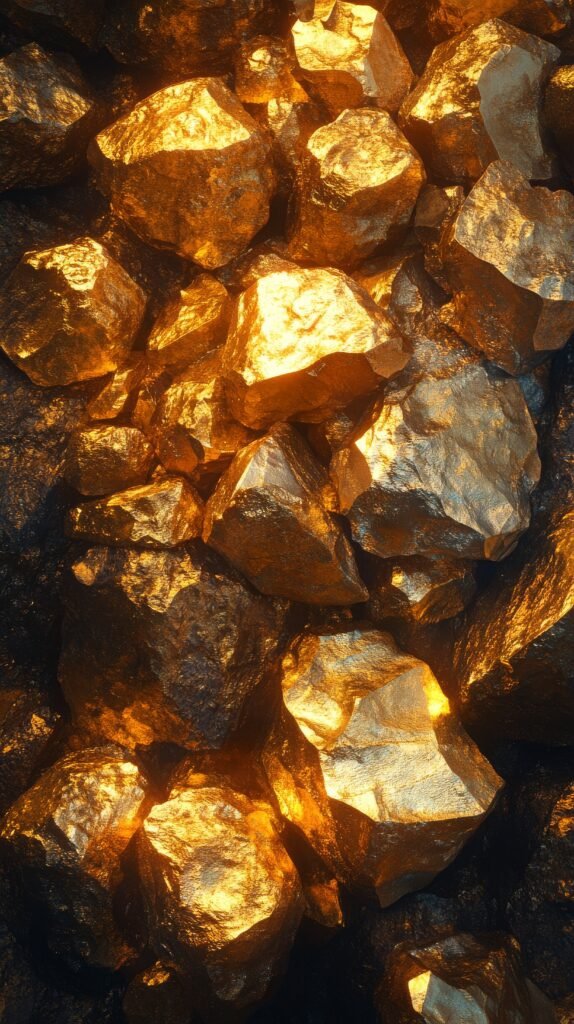 glowing golden rocks scattered across a dark background in a close up view with vivid details glowing golden rocks scattered across a dark background in a close up view with vivid details